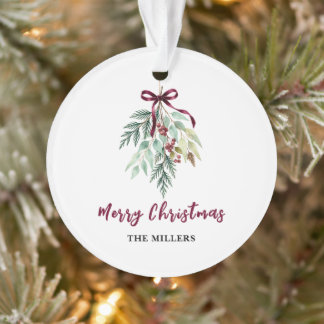 Ornamento Aquarela Natal Verde Burgundy