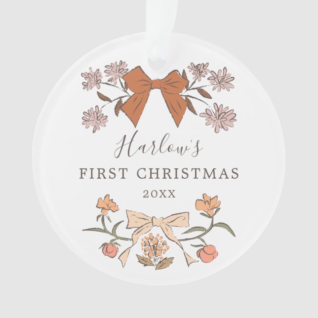 Ornamento Arcos Florais Terracotta Baby's First Christmas (Frente)