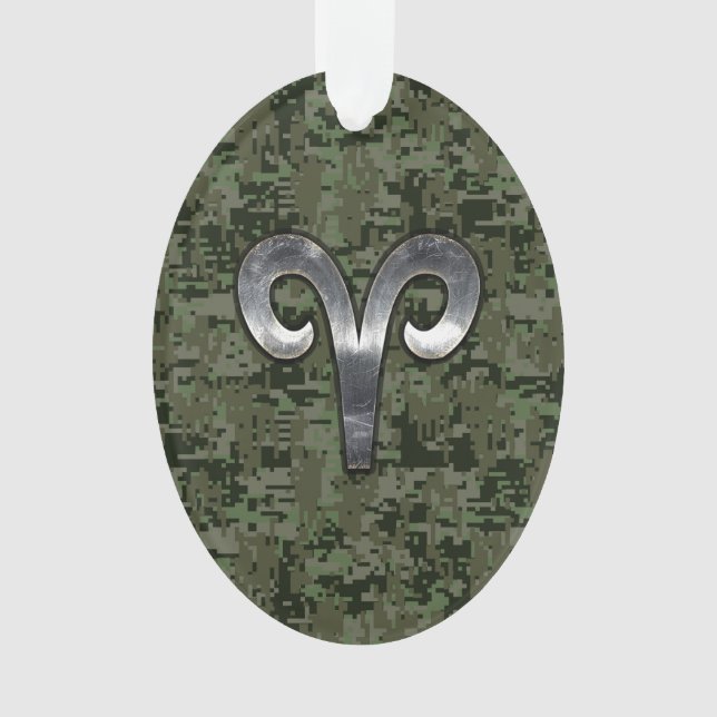 Ornamento Aries Sinal Zodiac na Camo Digital Style Woodland (Frente)