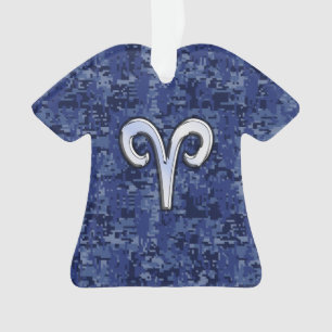 Ornamento Aries Zodiac - Sinal no Marinho Blue Digital Camo 
