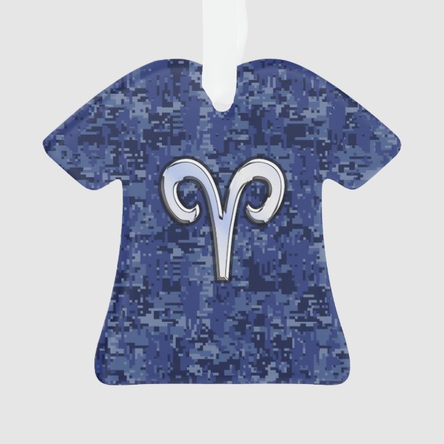 Ornamento Aries Zodiac - Sinal no Marinho Blue Digital Camo  (Frente)