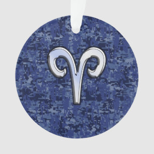 Ornamento Aries Zodiac - Sinal no Marinho Blue Digital Camo 