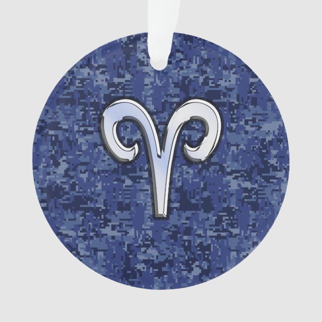 Ornamento Aries Zodiac - Sinal no Marinho Blue Digital Camo  (Frente)
