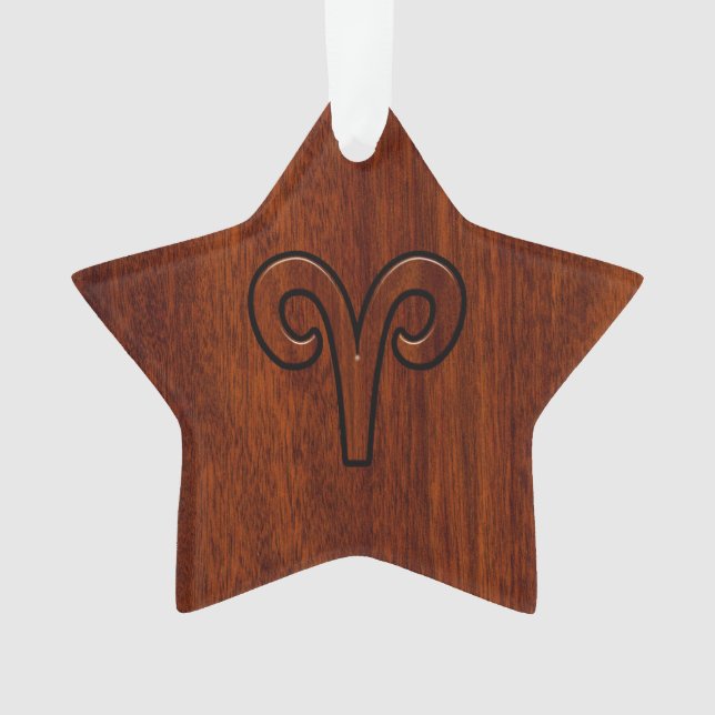 Ornamento Aries Zodíaco Símbolo Brown Mahogany como impressã (Frente)