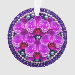 Ornamento Arranjo Floral de Orquídea Roxa Circular