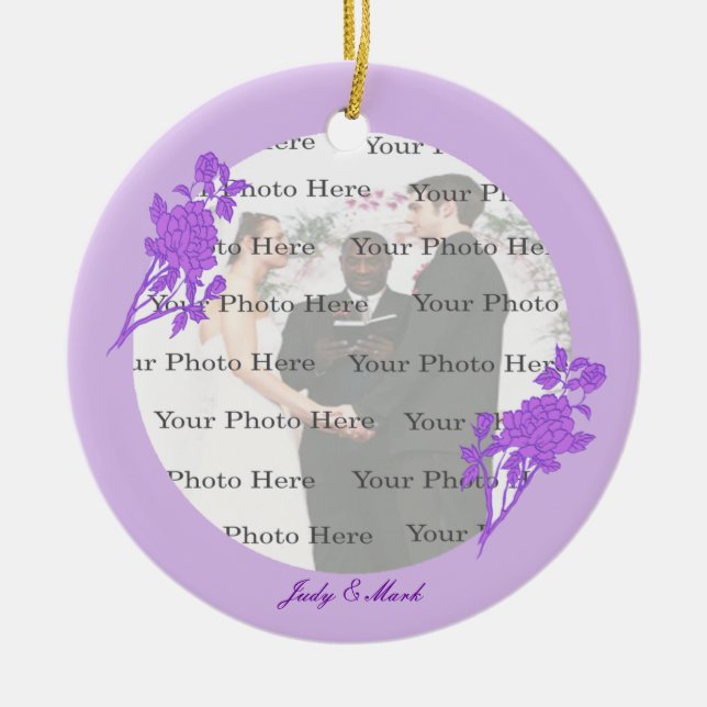 Ornamento Arredondado Personalizado De Flor Roxo (Frente)