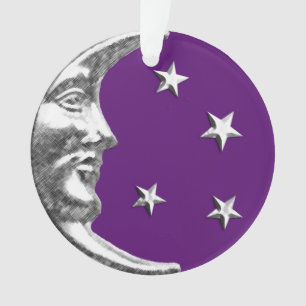 Ornamento Art Deco Lua e Estrelas - Âmbar Roxo & Prata