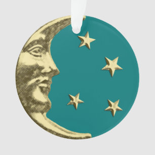 Ornamento Art Deco Moon e Estrelas - Teal e Dourado