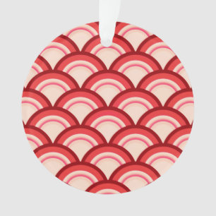 Ornamento Art Deco - padrão de ondas - coral vermelho e ros