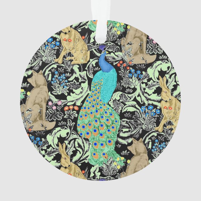 Ornamento Art Nouveau Peacock Impressão, Turquesa e Neutros (Verso)