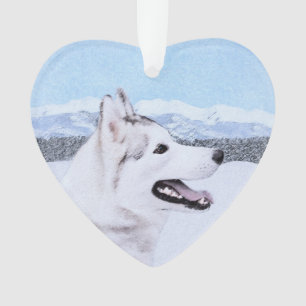 Ornamento Arte de Cão Siberiana (Prata e Branca)