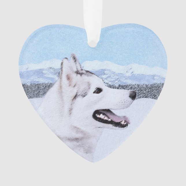 Ornamento Arte de Cão Siberiana (Prata e Branca) (Frente)