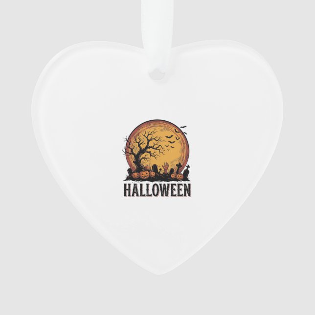 Ornamento Arte de Morcego Lua de Cemitério de Halloween Vint (Frente)