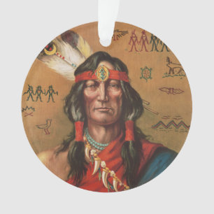 Ornamento Arte de Retrato de Chefe Nativo Americano Vintage