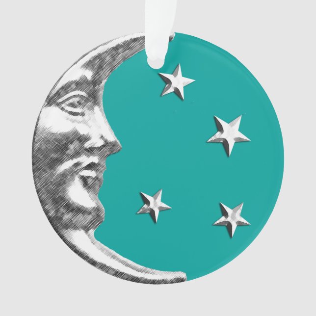 Ornamento Arte Deco Moon e Estrelas - Turquesa e Prata (Frente)