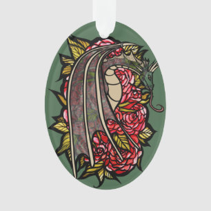 Ornamento Arte do Dragão de Rosas Vermelhas
