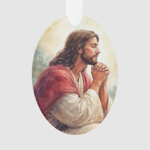 Ornamento Arte em Aquarela de Jesus Orando Fé Cristã