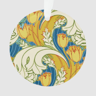 Ornamento Arte Floral de Tulipas em Teal e Dourado no Estilo