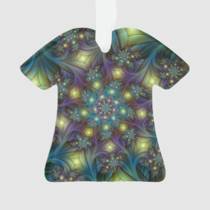 Ornamento Arte Fractal Abstrata Iluminada Brilhante Turquesa