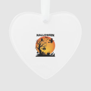 Ornamento Árvore Assustadora de Halloween Bruxa Voadora Lua
