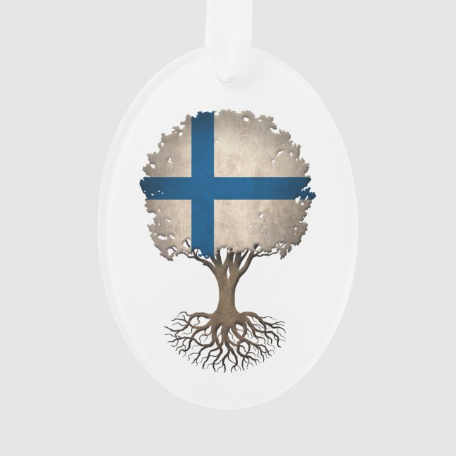 Ornamento Árvore da bandeira de vida finlandesa customizável (Verso)