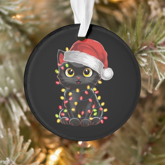 Ornamento Árvore de Natal de Gato Negro Luzes Papais noeis e (Árvore)
