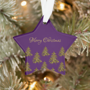 Ornamento Árvore de Natal de ouro cintilante no Natal roxo