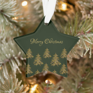Ornamento Árvore de Natal de ouro cintilante no Natal verde