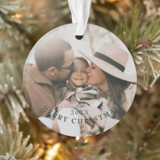 Ornamento Árvore de Natal Decorada com Foto de Família Simpl