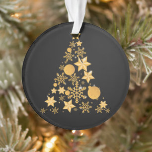 Ornamento Árvore de Natal Moderna Dourada Flocos de Neve