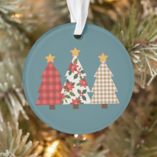 Ornamento Árvore de Natal Patchwork Vintage Xadrez Vermelho