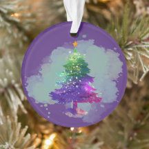 Árvore de Natal Pinheiro Colorida Aquarela Moderna