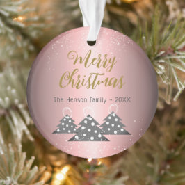 Ornamento Árvore de Natal Rosa Metálico Festiva Família 