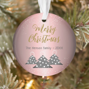 Ornamento Árvore de Natal Rosa Metálico Festiva Família
