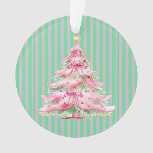 Ornamento Árvore de Natal Verde Rosa Doce Personalizada (Frente)
