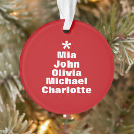 Ornamento Árvore de Natal vermelha branca nomes de família p