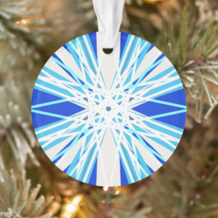 Ornamento Árvore Festiva Feseira Geométrica Branca Azul