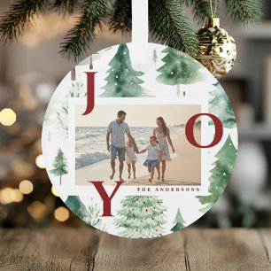 Ornamento Árvores de Natal Aquarela Vermelho Alegria Foto Fe