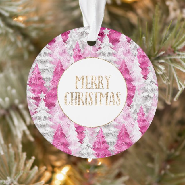 Ornamento Árvores de Natal Brancas Douradas, Rosa, Brilhante (Árvore)