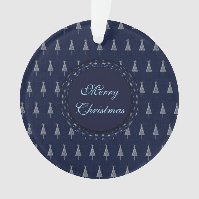 Ornamento Árvores e Estrelas de Natal Azuis Elegantes (Frente)