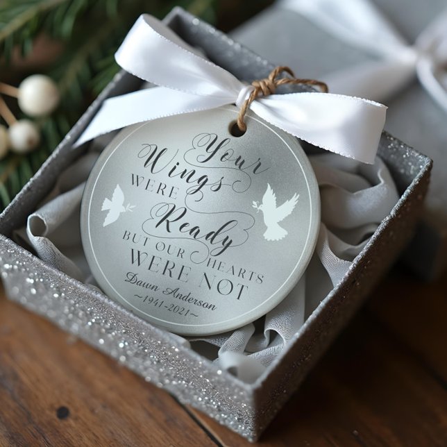 Ornamento As Vossas Asas Estavam Prontas Fotografia Memorial (Your Wings Were Ready Photo Memorial Keepsake Dove Ornament)