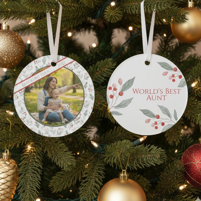 Ornamento Aunt Photo Christmas Ornament - "Best Aunt Ever" (Best Aunt personalized photo Christmas ornament)