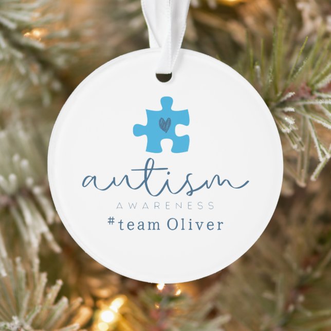 Ornamento autism awareness blue puzzle piece #team name  (Árvore)