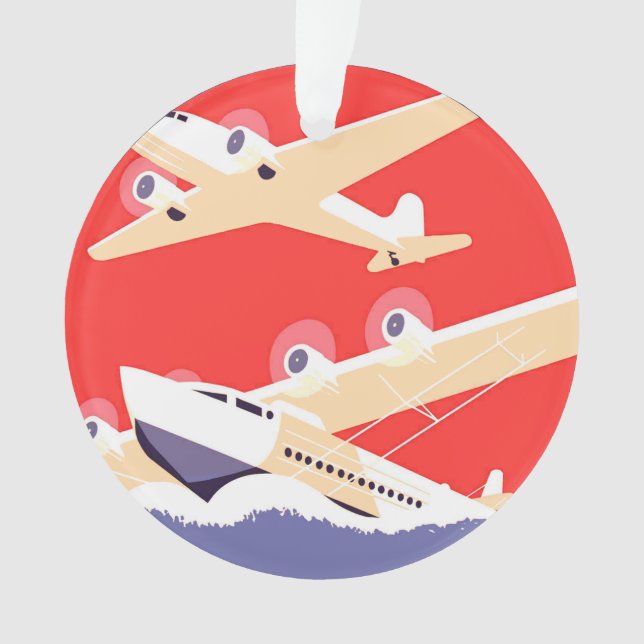 Ornamento Avião Voando Vintage WPA Colorido (Frente)