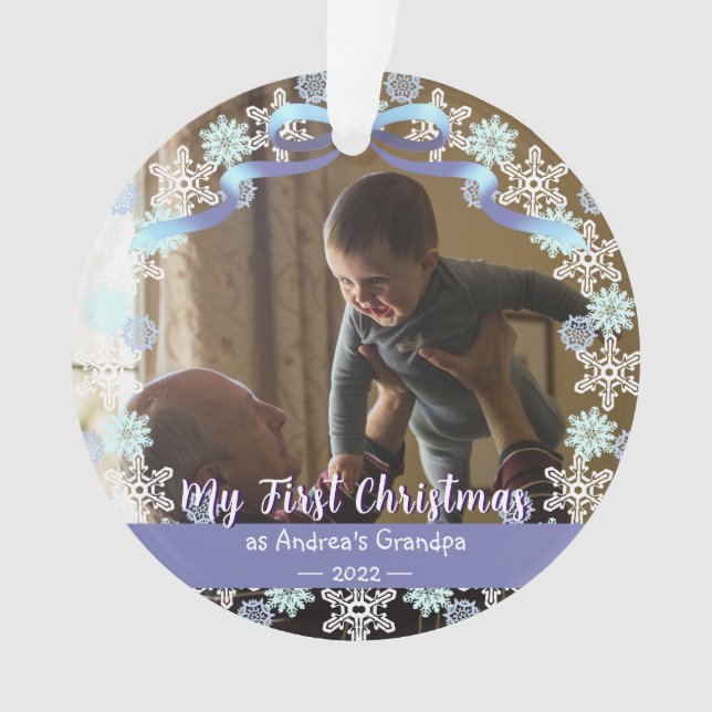 Ornamento Avô Do Primeiro Xmas Neve Azul Púrpura Leve (Frente)