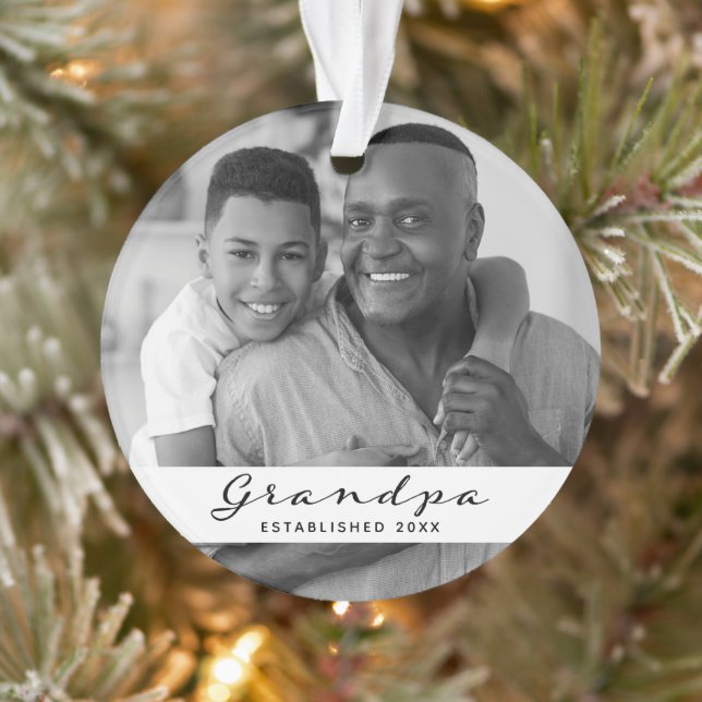 Ornamento Avô Estabelecido | Foto de coração preto e branco (Árvore)