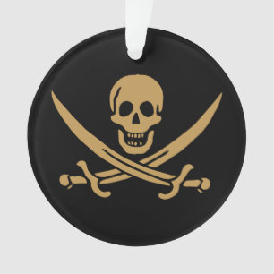 Ornamento Aztec Dourado Crânio e Cutlass Pirata Calico Jack