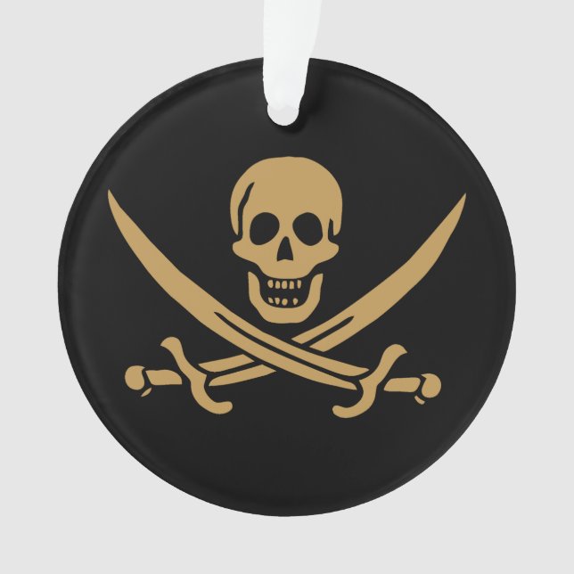 Ornamento Aztec Dourado Crânio e Cutlass Pirata Calico Jack (Frente)