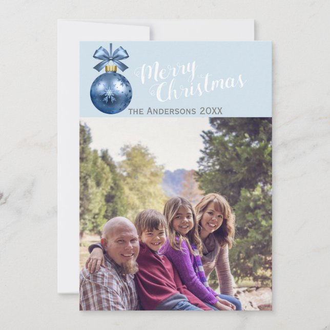 ornamento azul de Cartões de foto de Natal persona (Frente)