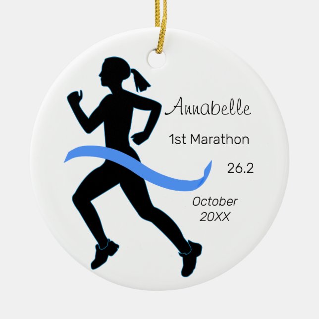 Ornamento Azul do Runner Maraton da Mulher (Frente)